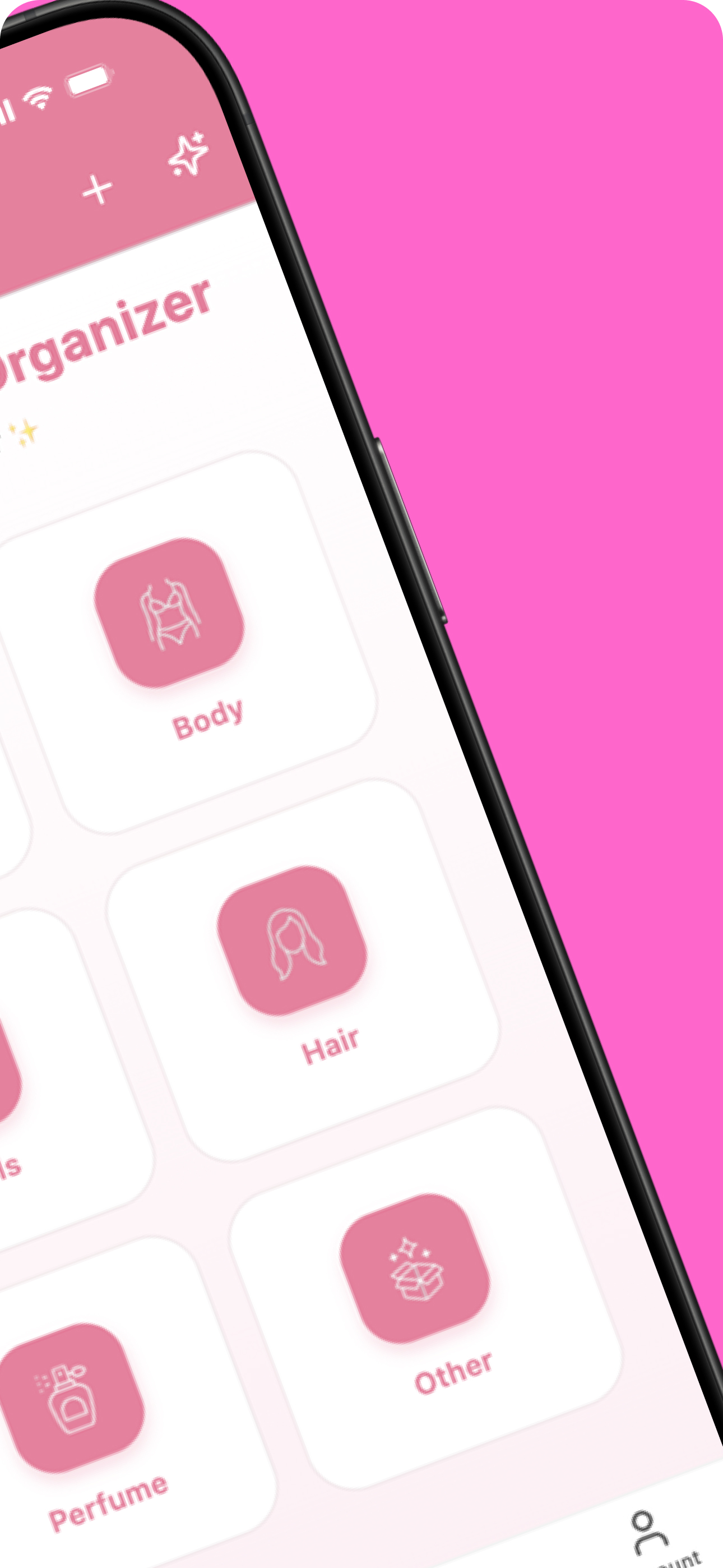 Simple Makeup Organizer app categories screen