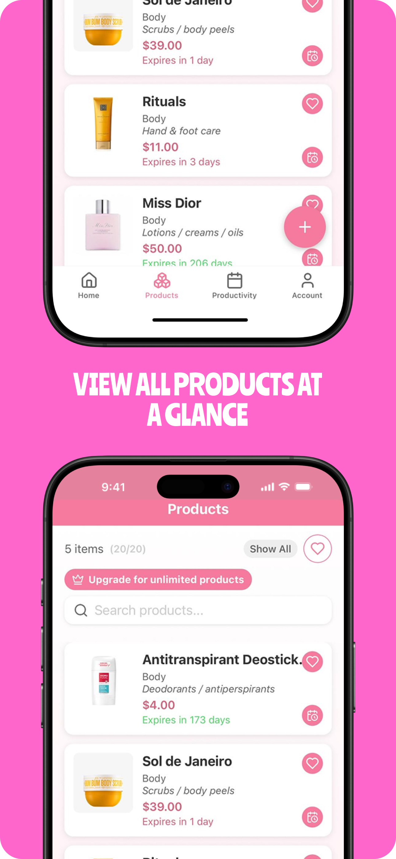 Products overview screen