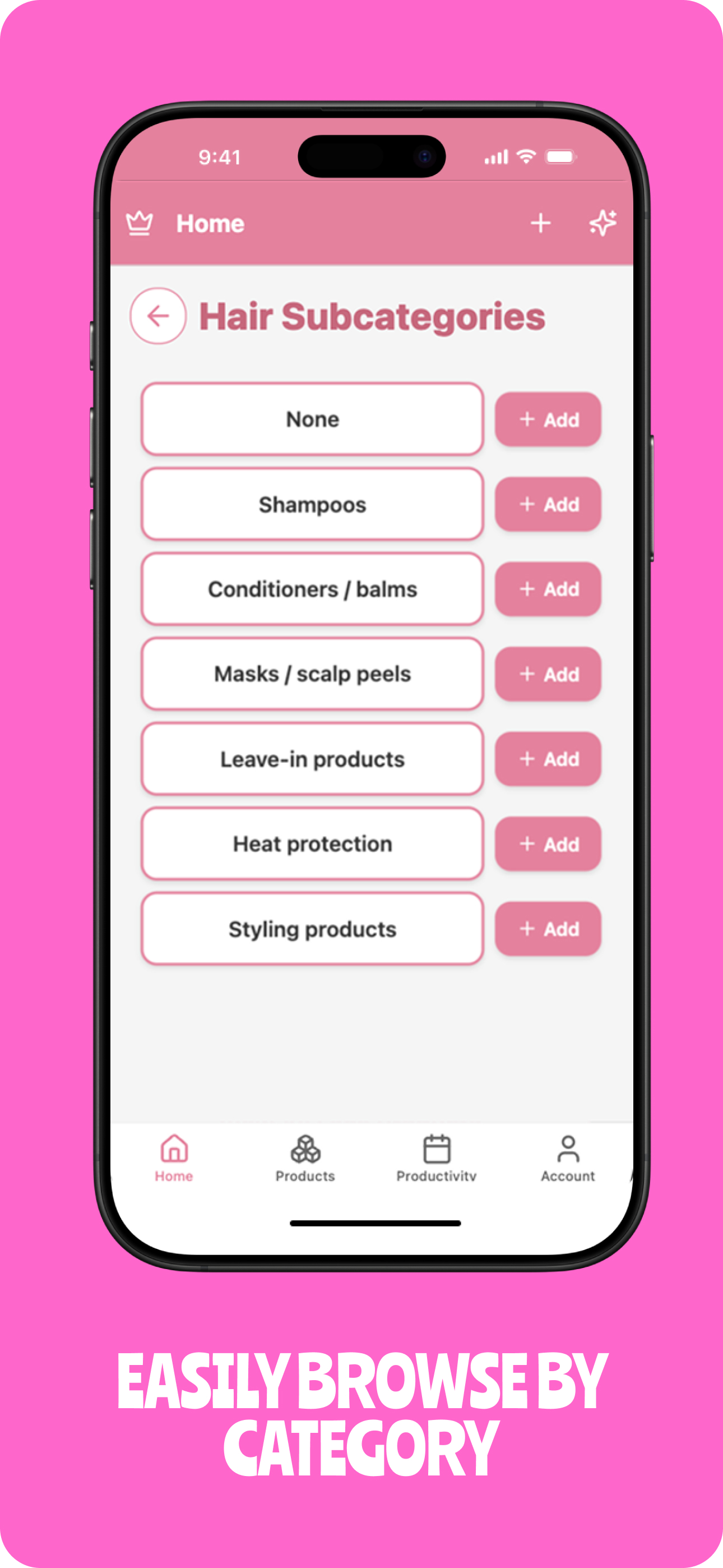 Category browsing screen
